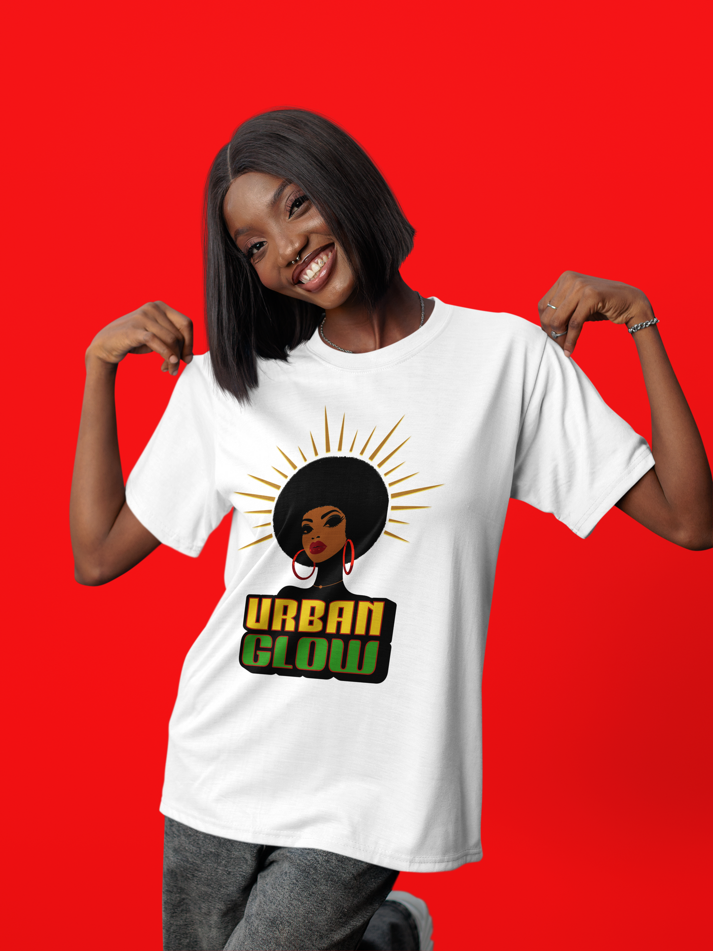 Urban Glow Unisex Heavy Cotton Tee - Afrocentric Streetwear T-Shirt for Her, Juneteenth Casual Wear, Melanin T-Shirts for Women