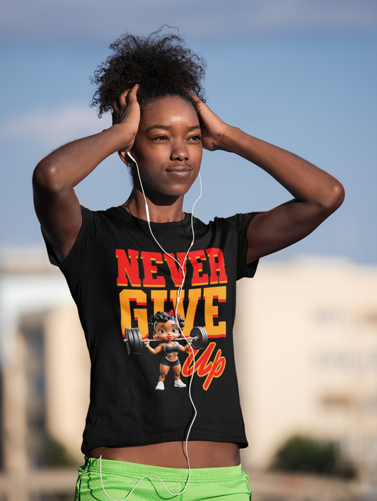 Women's Motivational Fitness Tee, Cute Betty Boop Workout Shirt, Ladies Gym Apparel, Never Give Up Shirt, Gift for Health Enthusiasts
