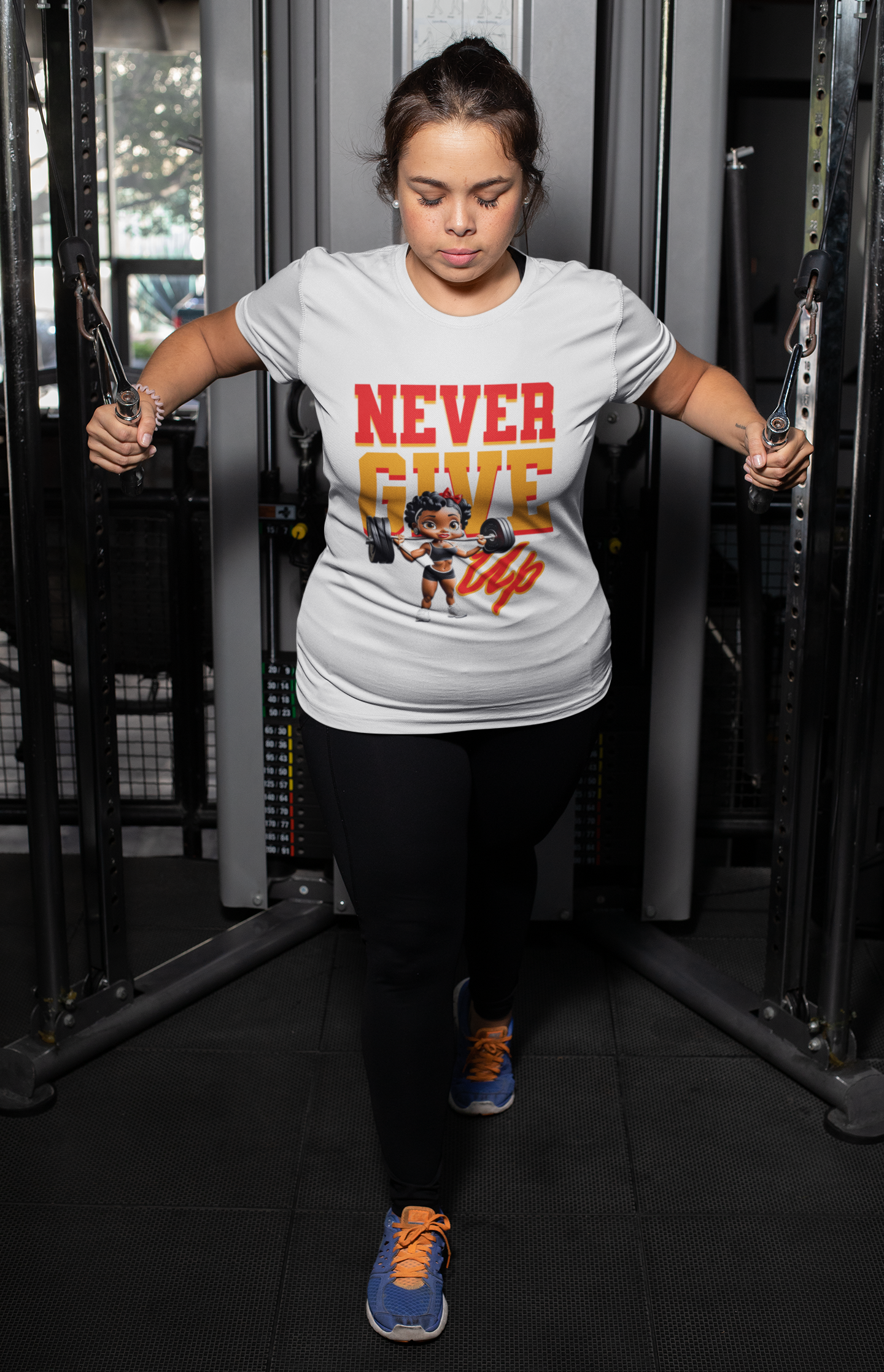 Women's Motivational Fitness Tee, Cute Betty Boop Workout Shirt, Ladies Gym Apparel, Never Give Up Shirt, Gift for Health Enthusiasts