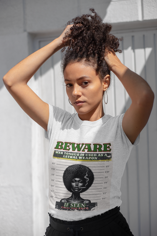 Empowering Graphic Tee, Her Tongue is a Lethal Weapon Shirt, FAFO Cotton T-Shirt, Inspirational Art Tee, Funny Trendy Gift for Friends