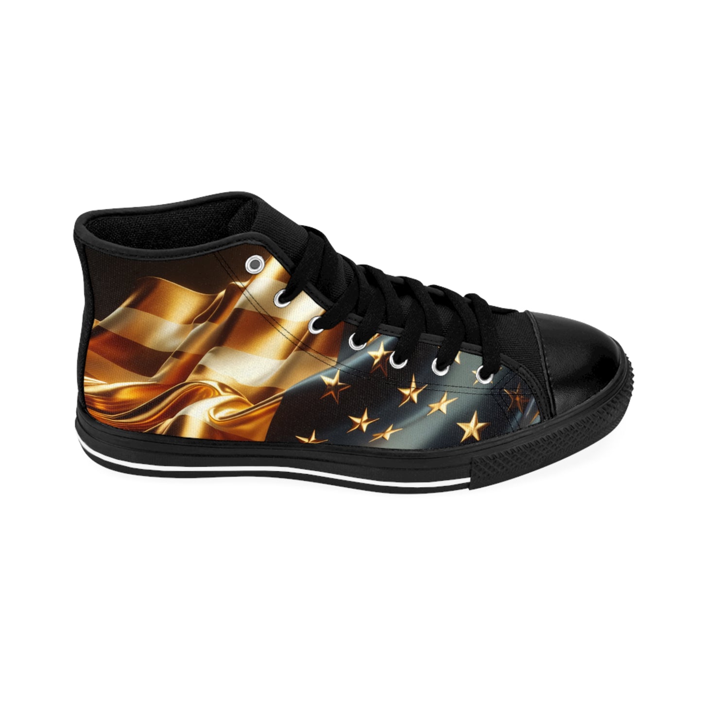 Classic Women's Sneakers with Golden Flag Design, Stylish High Tops for Casual Wear, Trendy Footwear, Perfect for Holidays, Gifts