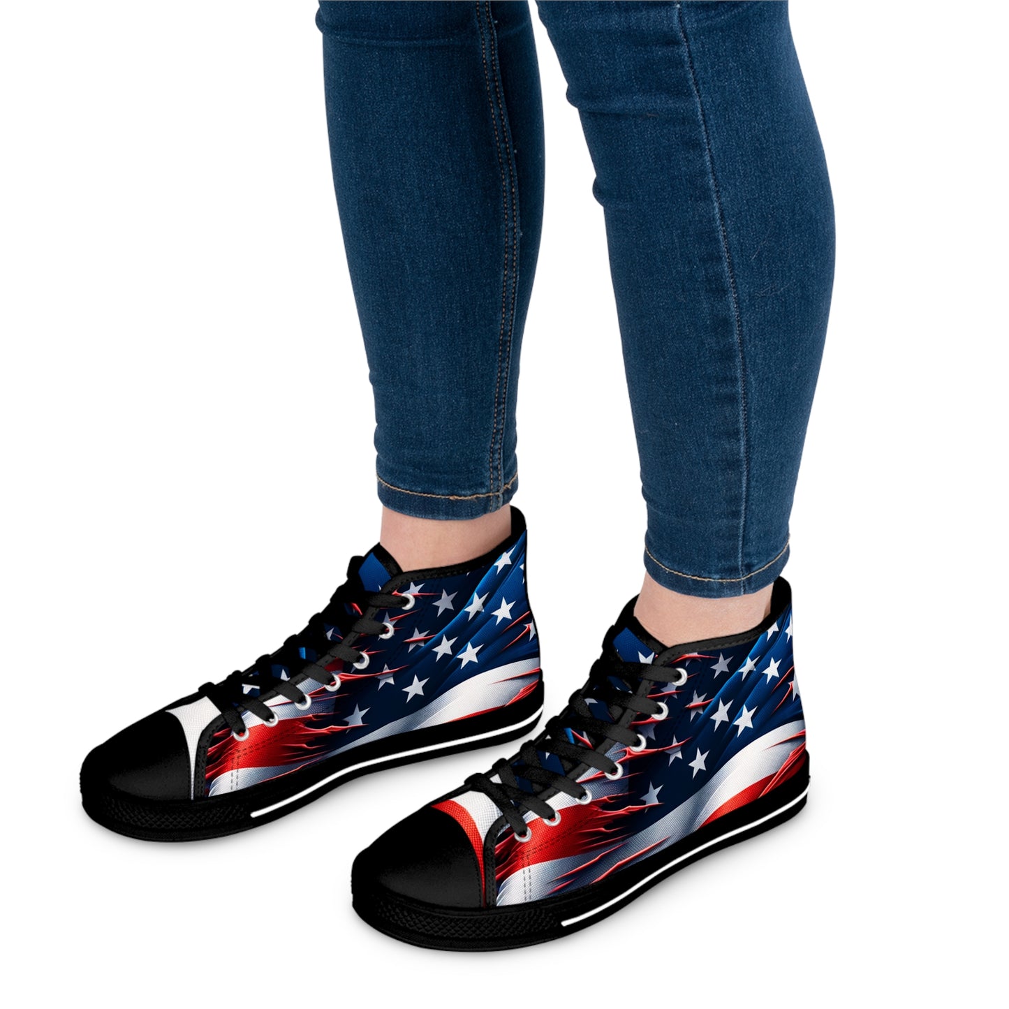 Patriotic High Top Sneakers, American Flag Sneakers for Women, Casual Shoes, Independence Day Footwear, Trendy High Tops