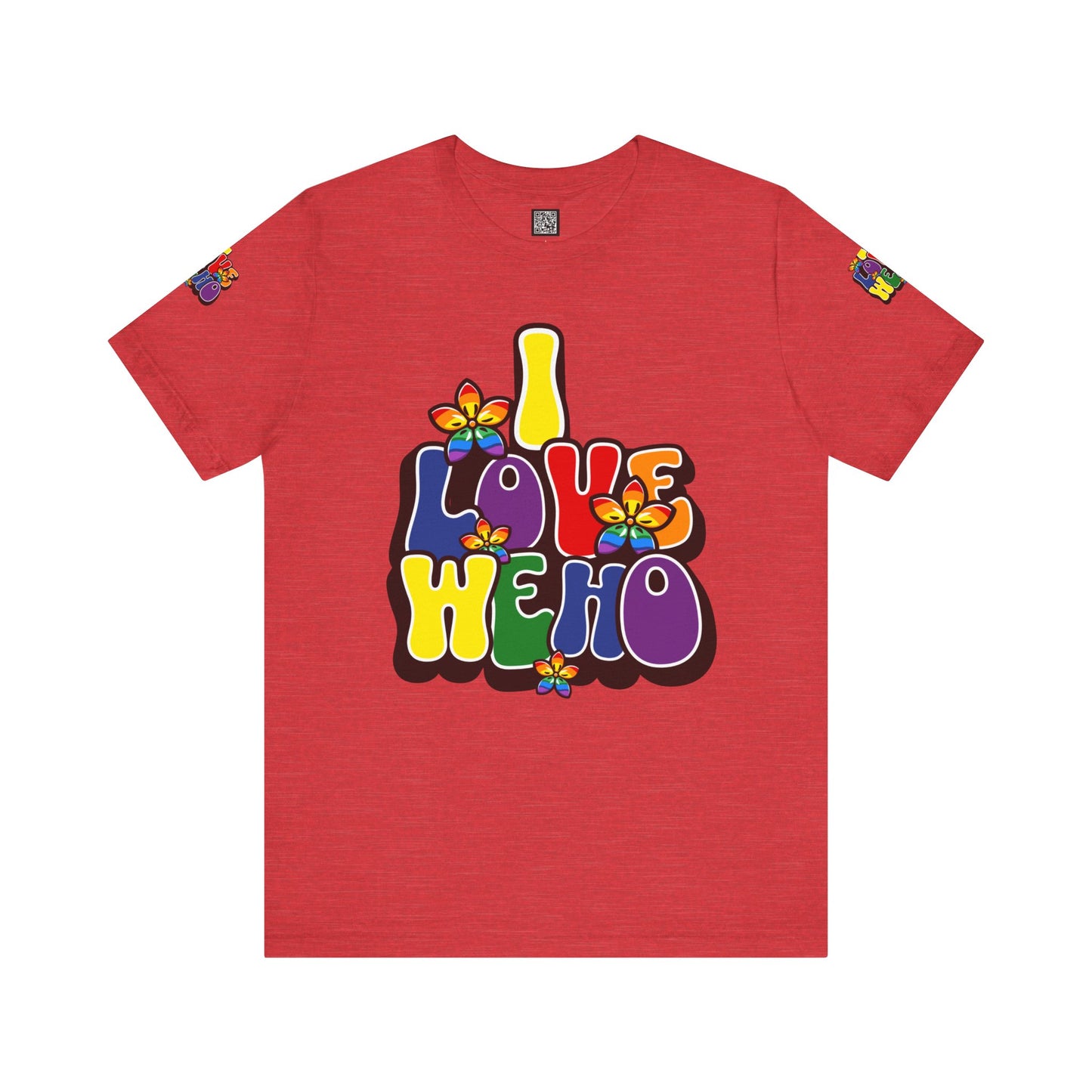 Colorful LGBTQ+ Love Short Sleeve Tee, Pride T-Shirt, I Love WeHo, Pride Festival Merchandise, Gift for Friends, Unisex Graphic Tee