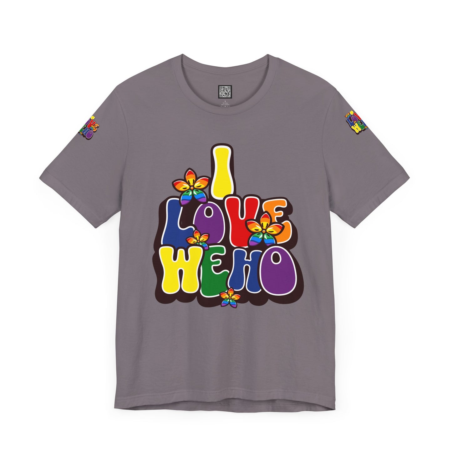 Colorful LGBTQ+ Love Short Sleeve Tee, Pride T-Shirt, I Love WeHo, Pride Festival Merchandise, Gift for Friends, Unisex Graphic Tee