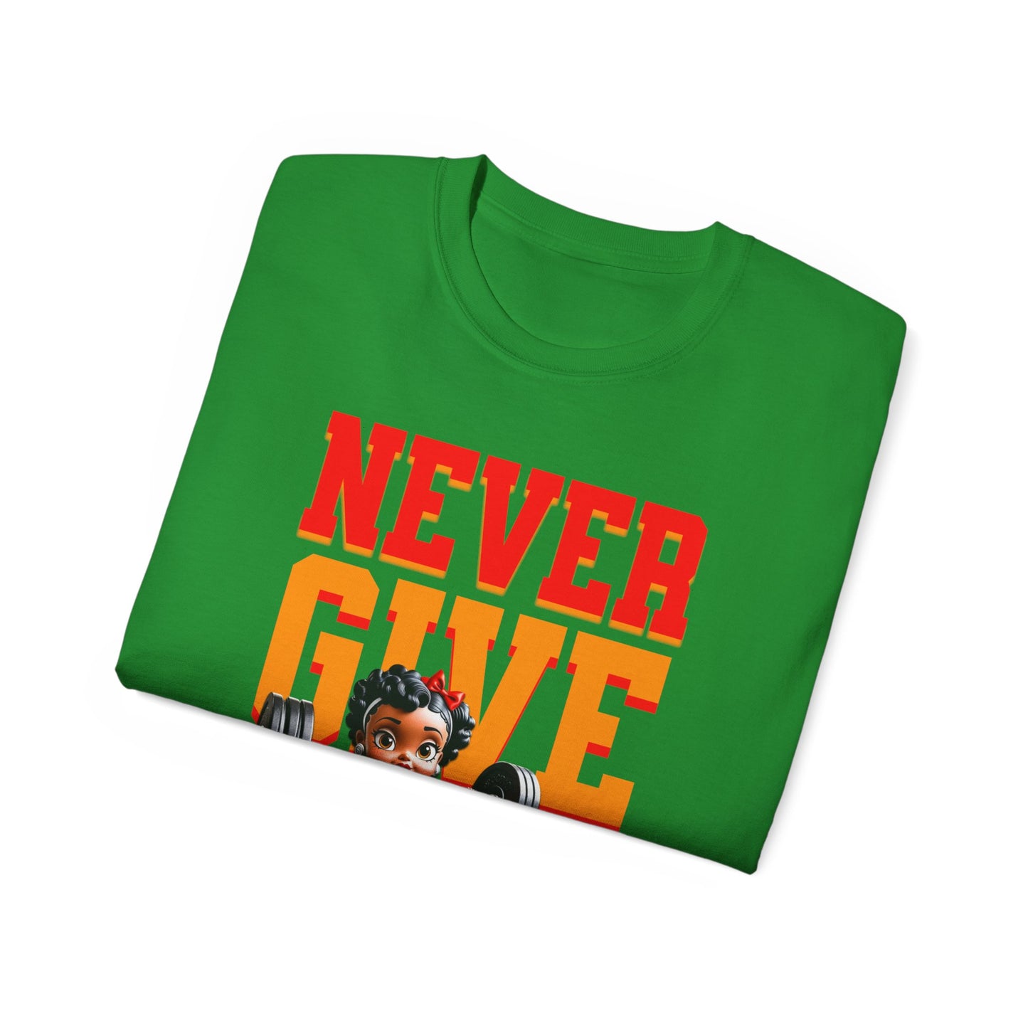 Women's Motivational Fitness Tee, Cute Betty Boop Workout Shirt, Ladies Gym Apparel, Never Give Up Shirt, Gift for Health Enthusiasts