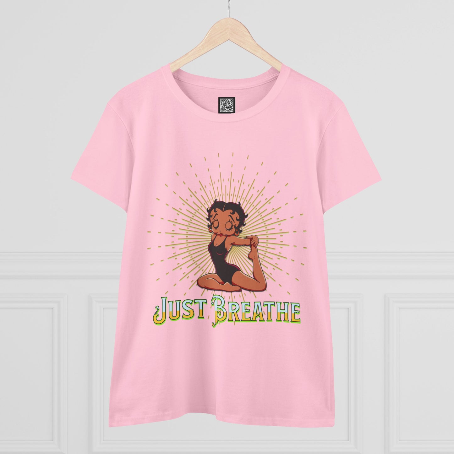 Just Breathe Betty Boop Women's Yoga Tee - Midweight Cotton Shirt for Relaxation and Mindfulness, Betty Boop Just Breathe T-Shirts