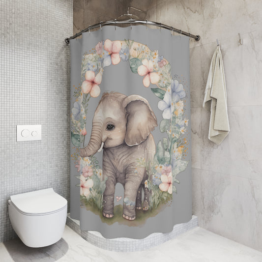 Adorable Elephant Shower Curtain, Elephant Lover Shower Decorations, Floral Nursery Decor for Kids' Bathrooms, I Love Elephants Bath Accessories