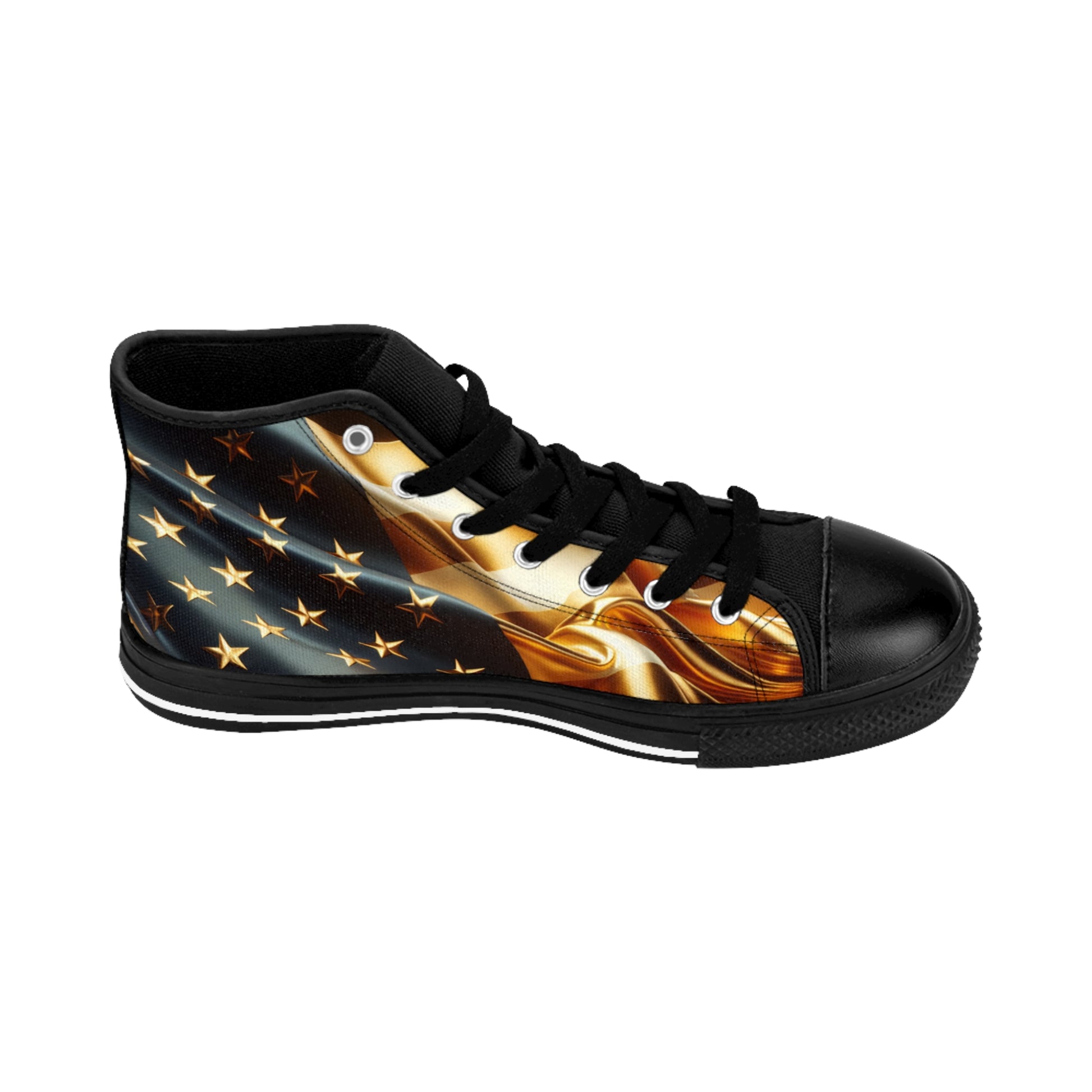 Classic Women's Sneakers with Golden Flag Design, Stylish High Tops for Casual Wear, Trendy Footwear, Perfect for Holidays, Gifts