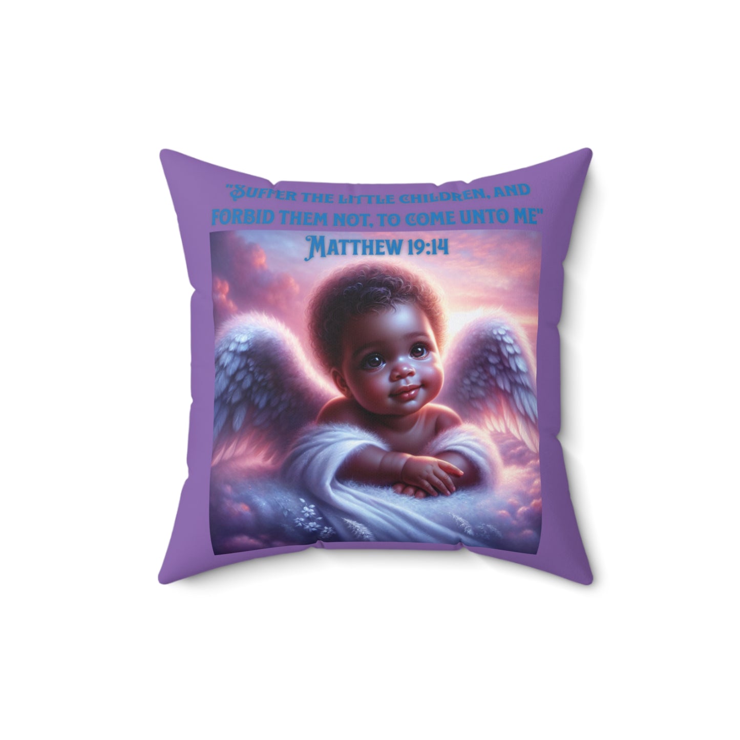 Inspirational Faith Pillow, 'Matthew 19:14' Angel Design, Purple Pillow with a Matching Blanket, Biblical Baby Pillow, Cute Baby Shower Gift