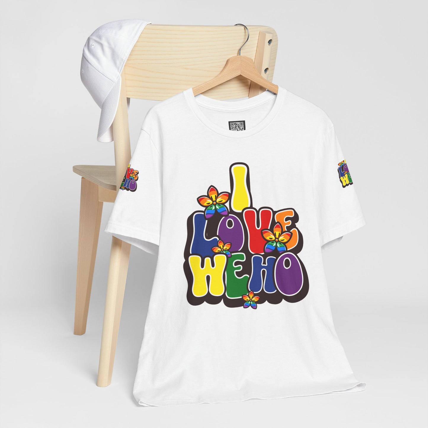 Colorful LGBTQ+ Love Short Sleeve Tee, Pride T-Shirt, I Love WeHo, Pride Festival Merchandise, Gift for Friends, Unisex Graphic Tee