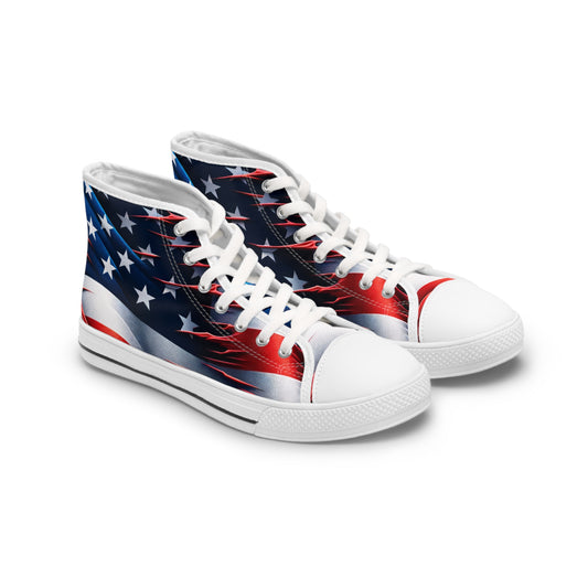 Patriotic High Top Sneakers, American Flag Sneakers for Women, Casual Shoes, Independence Day Footwear, Trendy High Tops