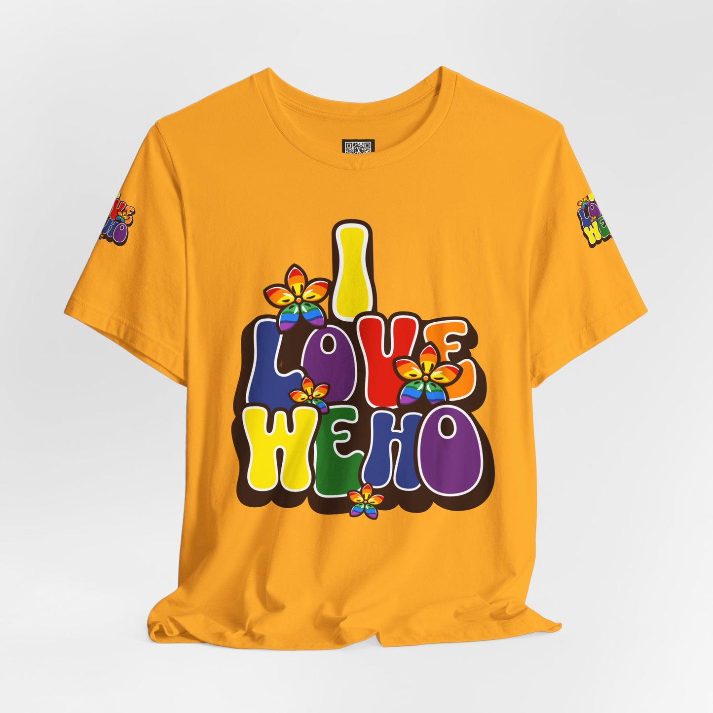 Colorful LGBTQ+ Love Short Sleeve Tee, Pride T-Shirt, I Love WeHo, Pride Festival Merchandise, Gift for Friends, Unisex Graphic Tee