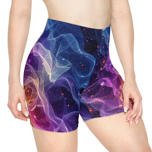 Vibrant Abstract Cosmic Women's Biker Shorts - Colorful Yoga Activewear, Athleisure for Teens and Women, Cool Activewear, Festival Wear, Summer Biker Shorts