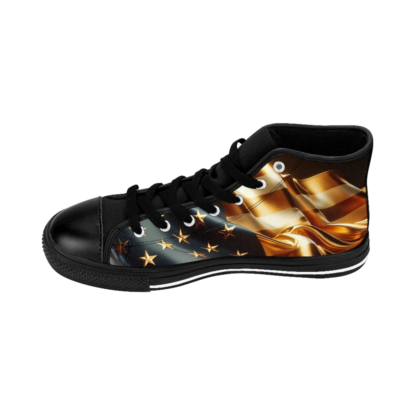 Classic Women's Sneakers with Golden Flag Design, Stylish High Tops for Casual Wear, Trendy Footwear, Perfect for Holidays, Gifts