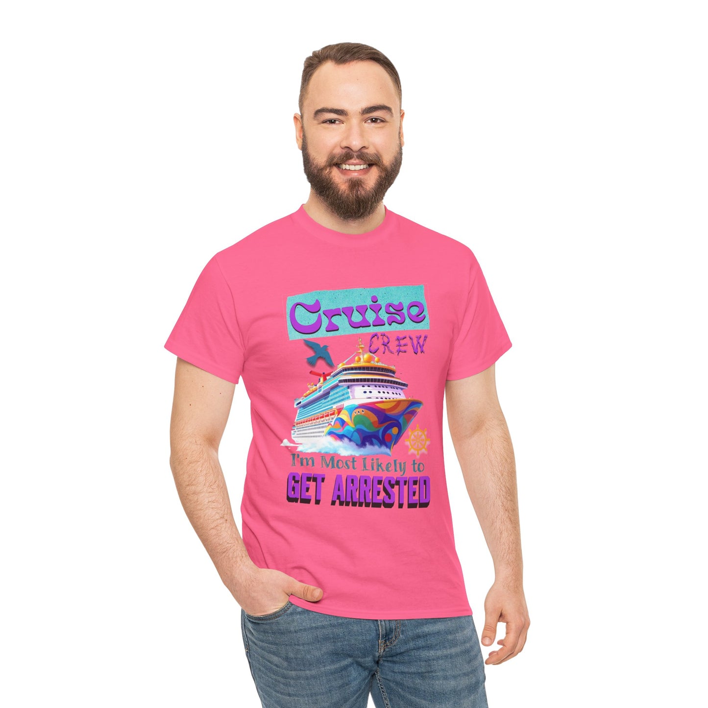 Cruise Crew Unisex Heavy Cotton Tee - Fun Vacation Shirt for Cruise Lovers, Cruise Travel Enthusiasts, Get Arrested Humor, Cruise Summer Beachwear,
