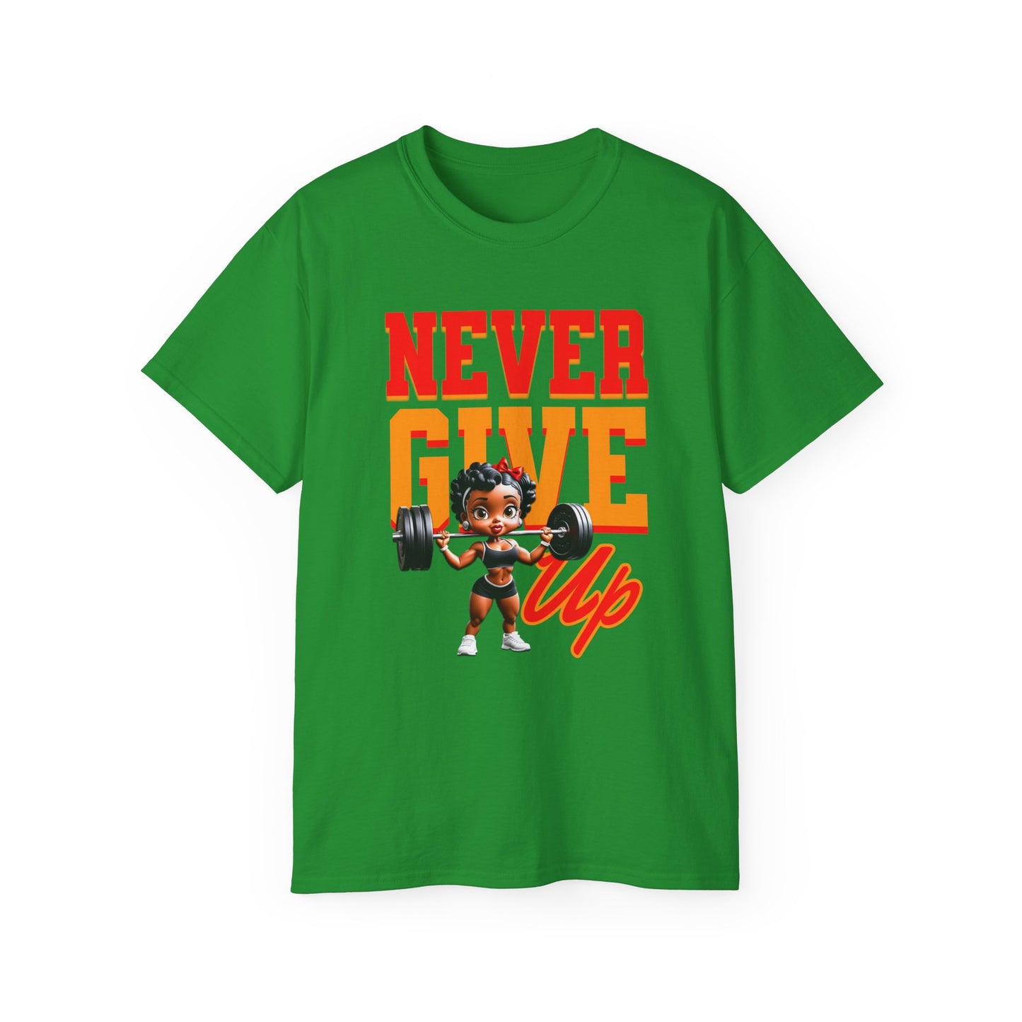 Women's Motivational Fitness Tee, Cute Betty Boop Workout Shirt, Ladies Gym Apparel, Never Give Up Shirt, Gift for Health Enthusiasts
