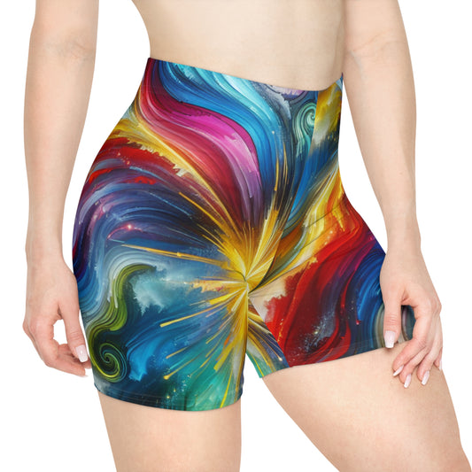Colorful Women's Cosmic Biker Shorts - High Waist Fun Activewear, Stylish Fitness Summer Vibes, Festival Fashion, Trendy Athleisure Shorts