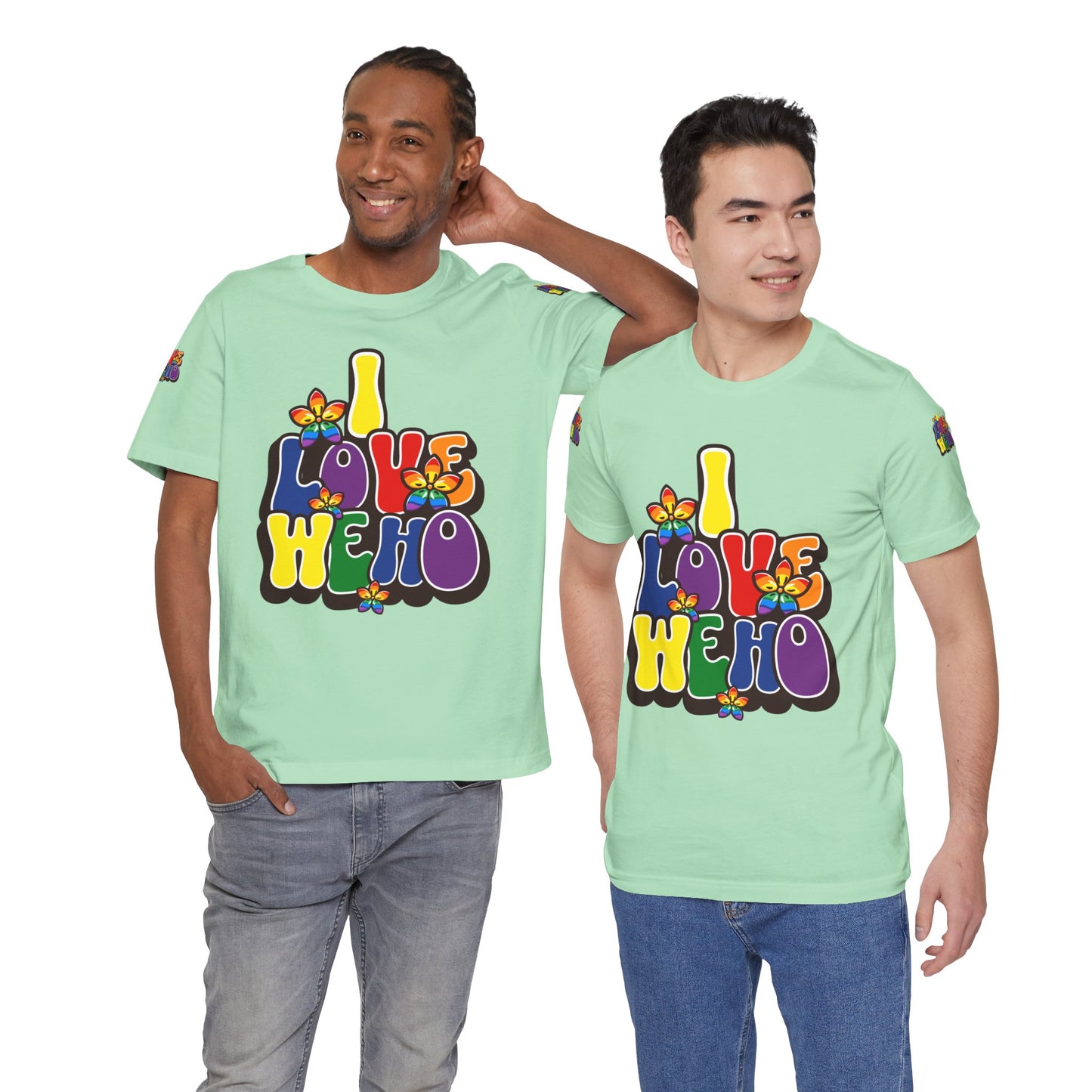 Colorful LGBTQ+ Love Short Sleeve Tee, Pride T-Shirt, I Love WeHo, Pride Festival Merchandise, Gift for Friends, Unisex Graphic Tee