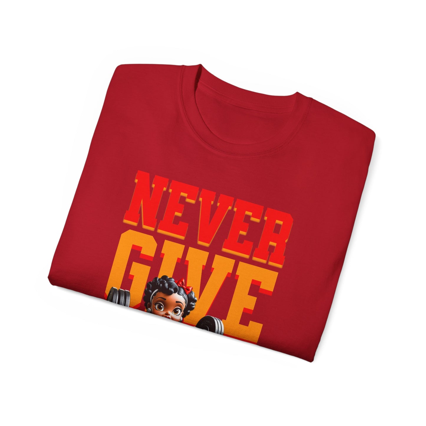Women's Motivational Fitness Tee, Cute Betty Boop Workout Shirt, Ladies Gym Apparel, Never Give Up Shirt, Gift for Health Enthusiasts