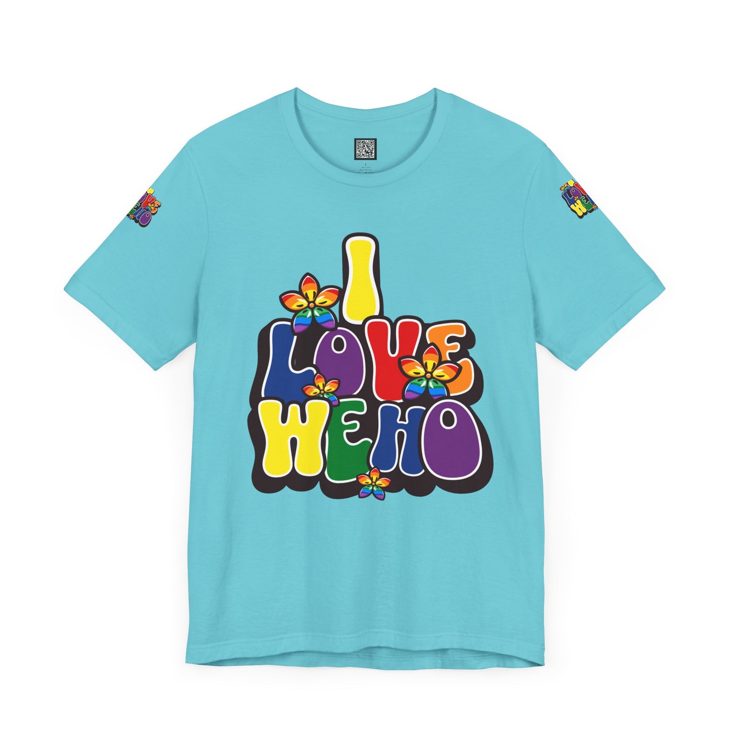 Colorful LGBTQ+ Love Short Sleeve Tee, Pride T-Shirt, I Love WeHo, Pride Festival Merchandise, Gift for Friends, Unisex Graphic Tee