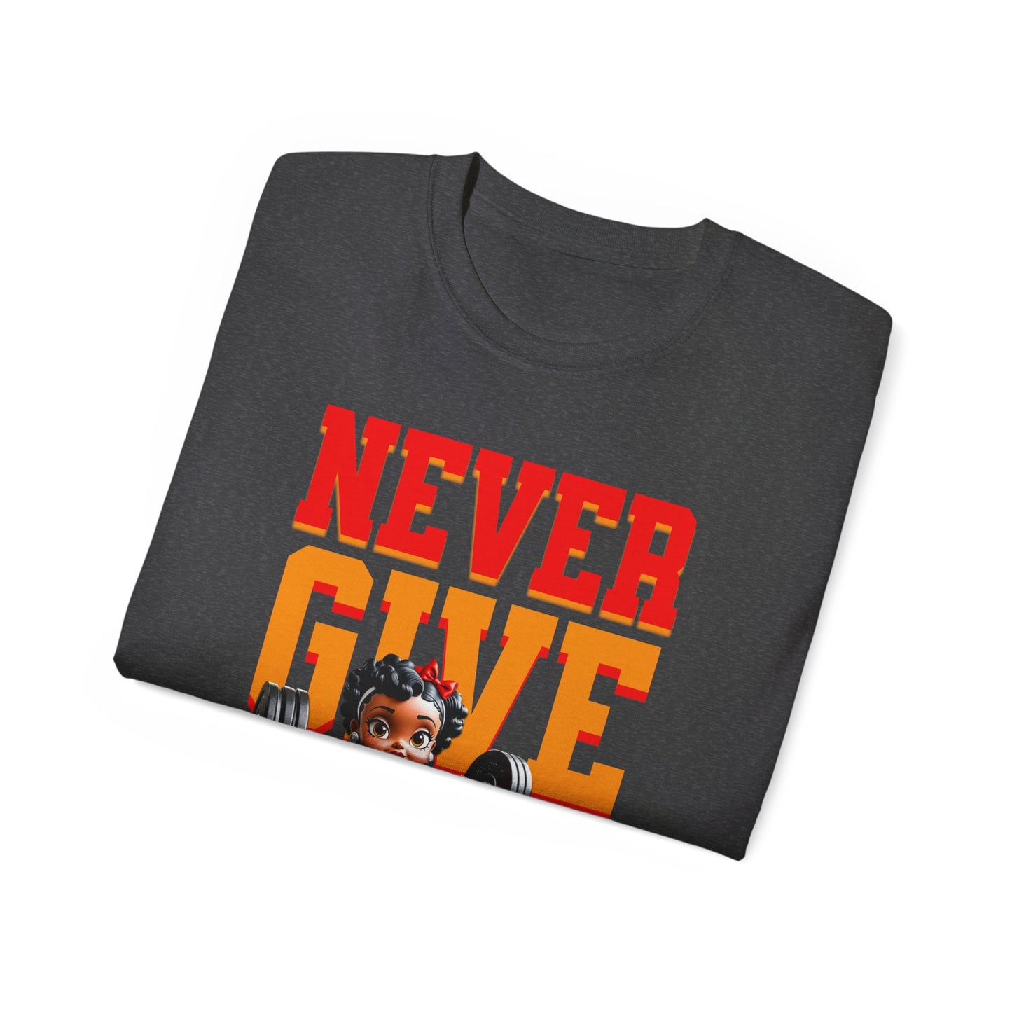 Women's Motivational Fitness Tee, Cute Betty Boop Workout Shirt, Ladies Gym Apparel, Never Give Up Shirt, Gift for Health Enthusiasts