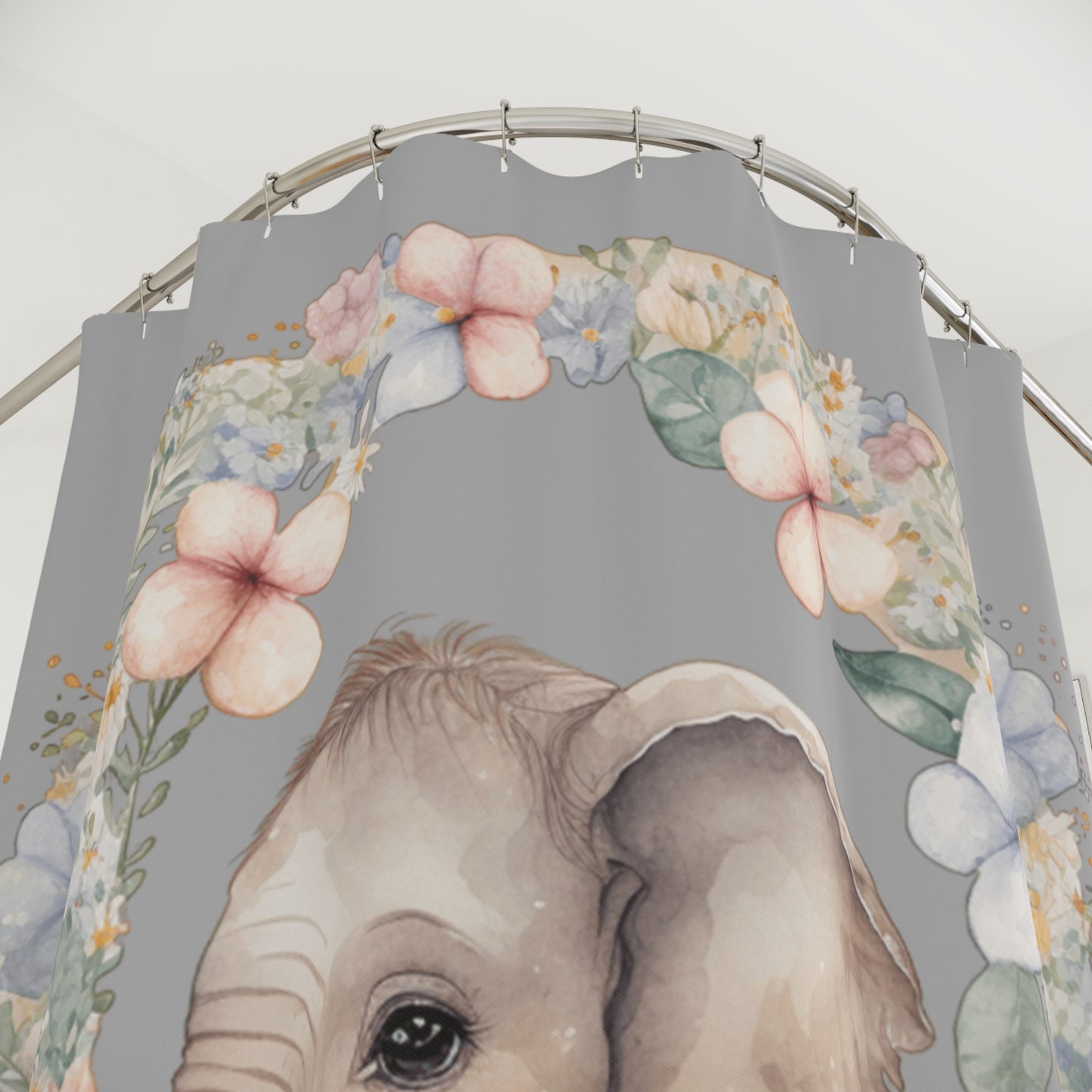 Adorable Elephant Shower Curtain, Elephant Lover Shower Decorations, Floral Nursery Decor for Kids' Bathrooms, I Love Elephants Bath Accessories