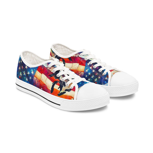 Patriotic Women's Low Top Sneakers, Casual Shoes, American Flag Sneakers, Summer Footwear, Ideal for July 4th, Comfortable Everyday Sneakers