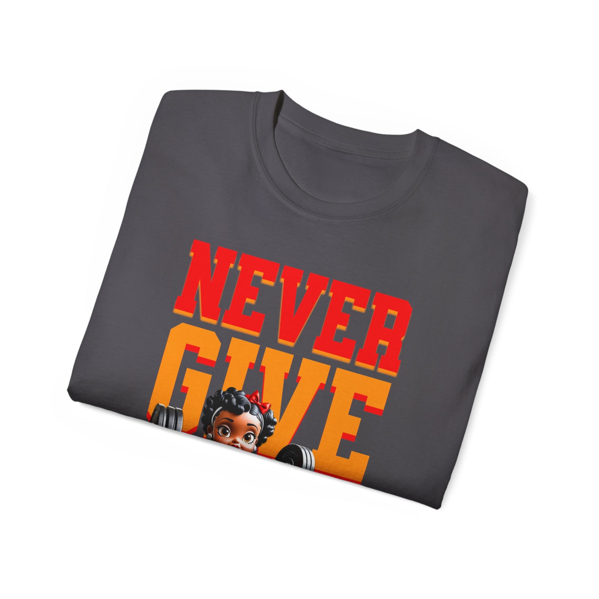 Women's Motivational Fitness Tee, Cute Betty Boop Workout Shirt, Ladies Gym Apparel, Never Give Up Shirt, Gift for Health Enthusiasts