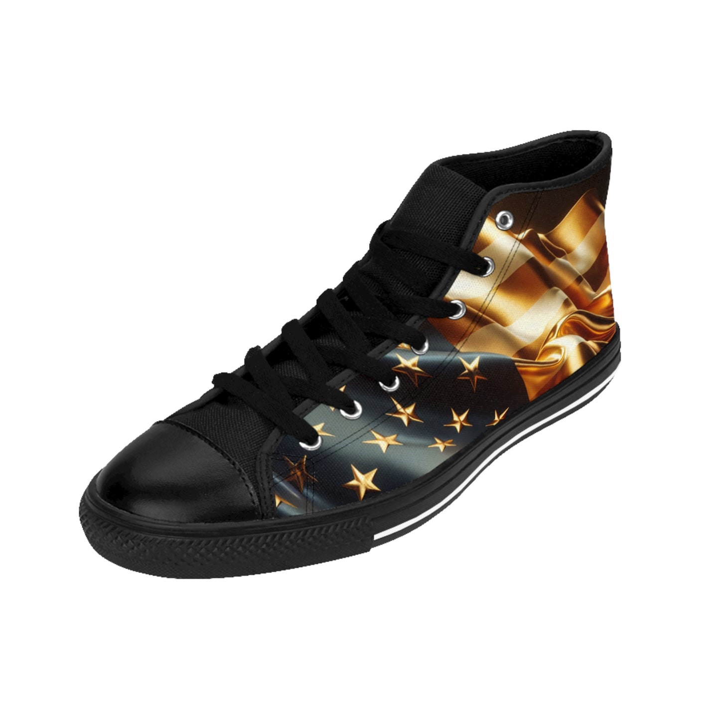 Classic Women's Sneakers with Golden Flag Design, Stylish High Tops for Casual Wear, Trendy Footwear, Perfect for Holidays, Gifts