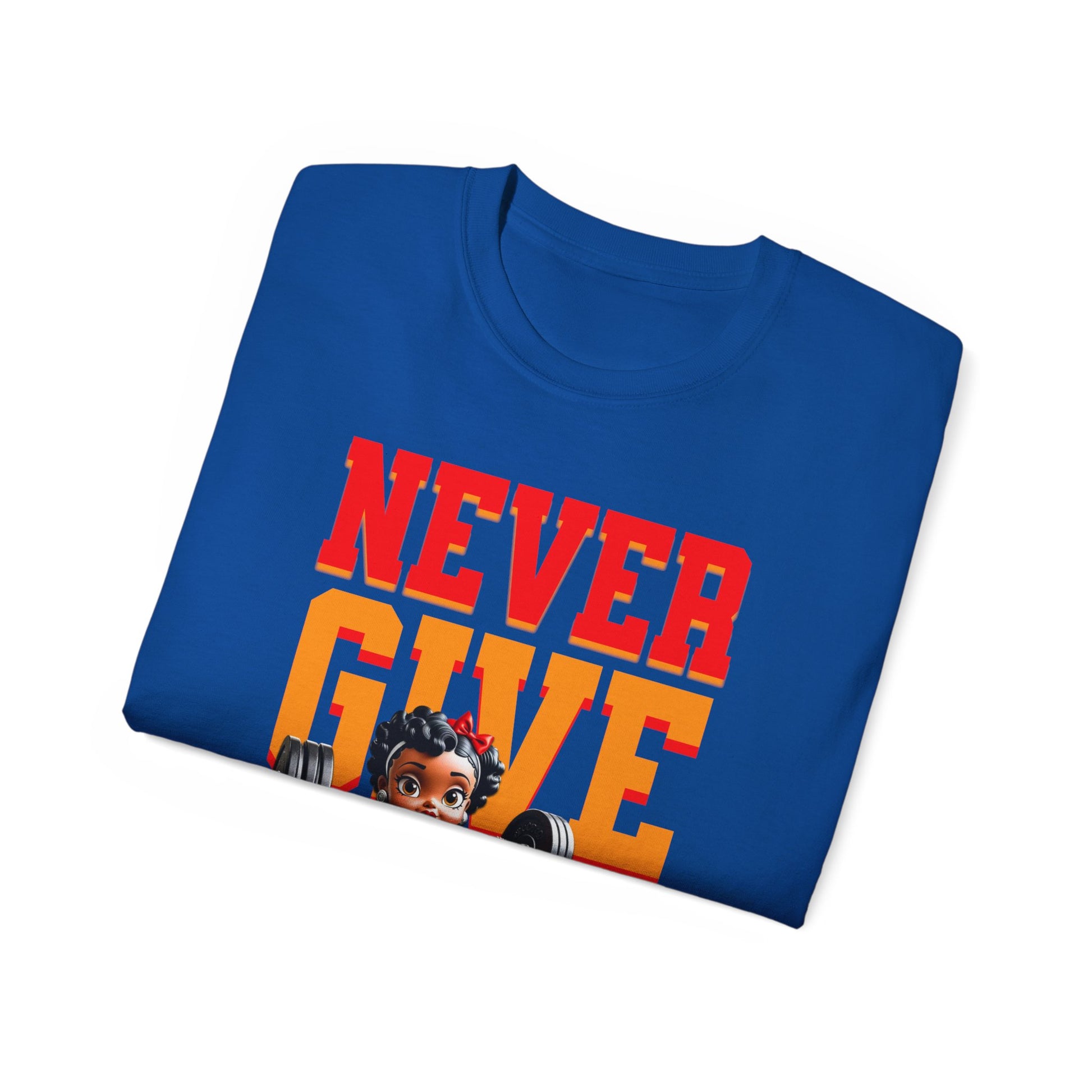 Women's Motivational Fitness Tee, Cute Betty Boop Workout Shirt, Ladies Gym Apparel, Never Give Up Shirt, Gift for Health Enthusiasts