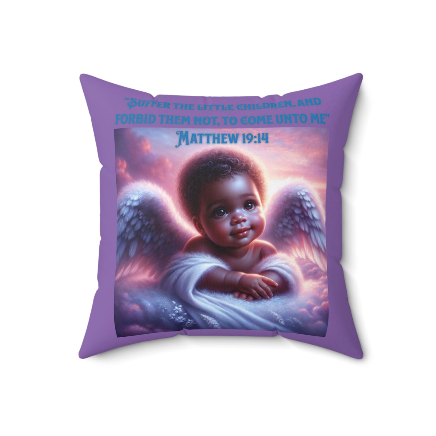 Inspirational Faith Pillow, 'Matthew 19:14' Angel Design, Purple Pillow with a Matching Blanket, Biblical Baby Pillow, Cute Baby Shower Gift