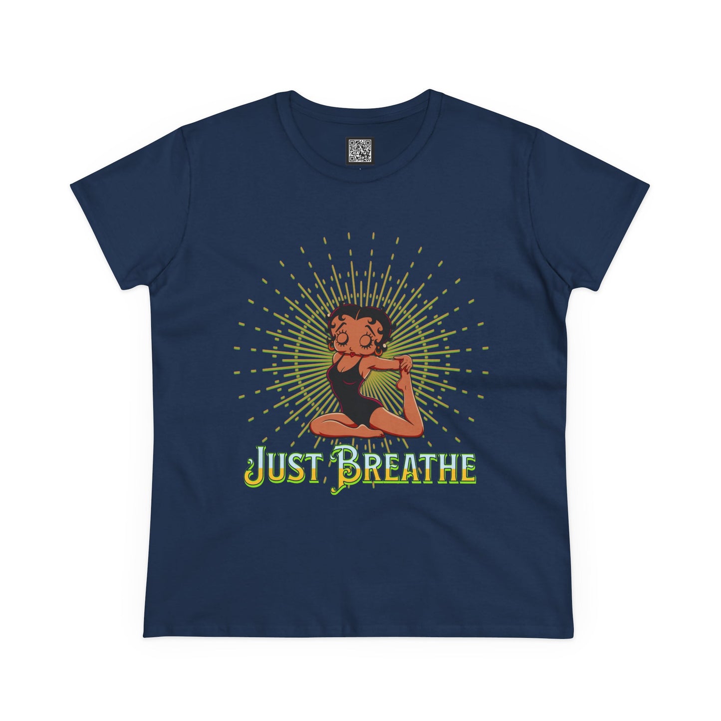 Just Breathe Betty Boop Women's Yoga Tee - Midweight Cotton Shirt for Relaxation and Mindfulness, Betty Boop Just Breathe T-Shirts