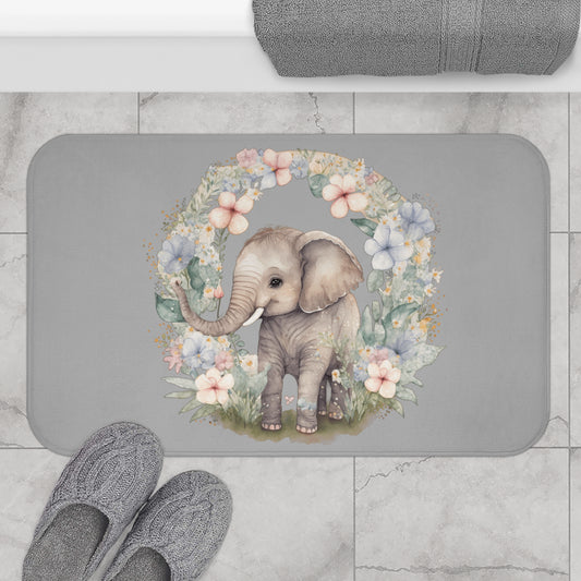 Cute Elephant Floral Bathmat, Elephant Nursery Decor, Elephant Baby Shower Gift, Elephant Bathroom Accessories, Kids Room Decor, Animal Theme