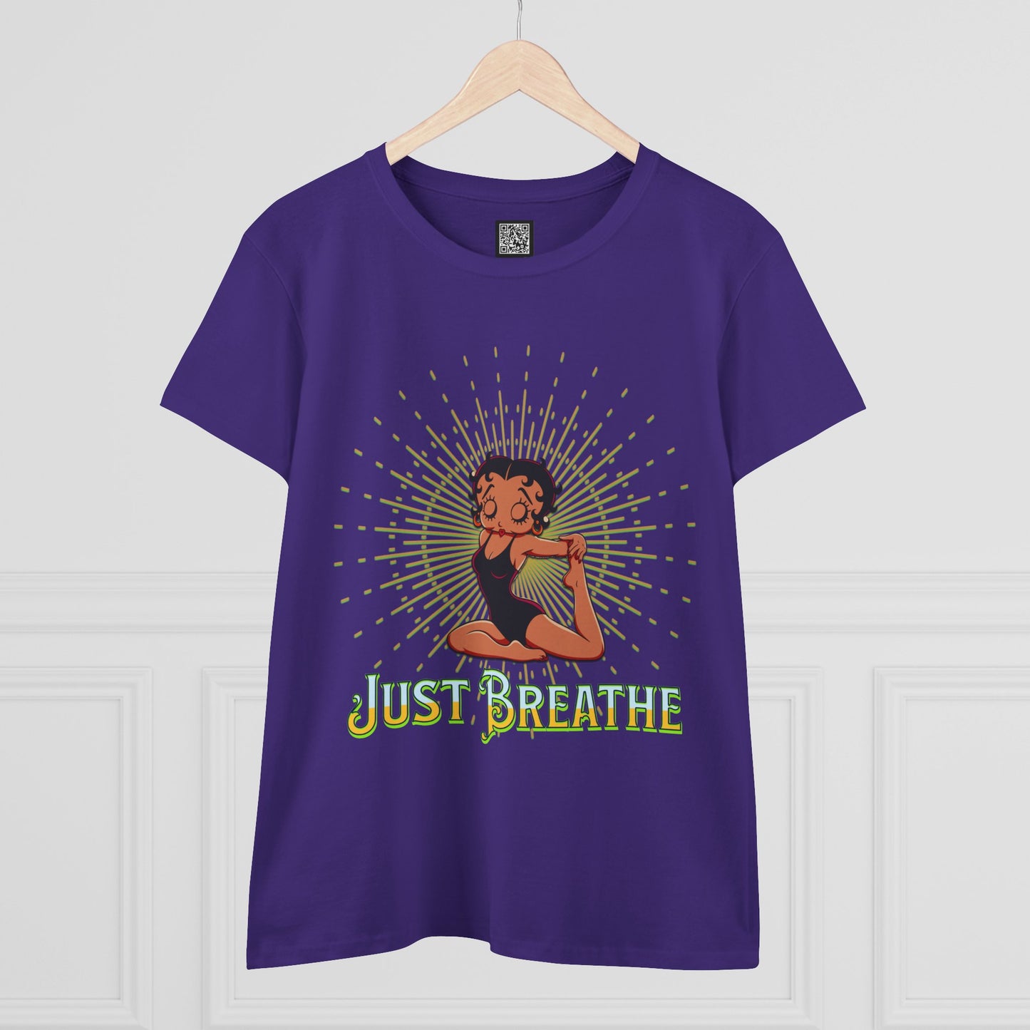 Just Breathe Betty Boop Women's Yoga Tee - Midweight Cotton Shirt for Relaxation and Mindfulness, Betty Boop Just Breathe T-Shirts