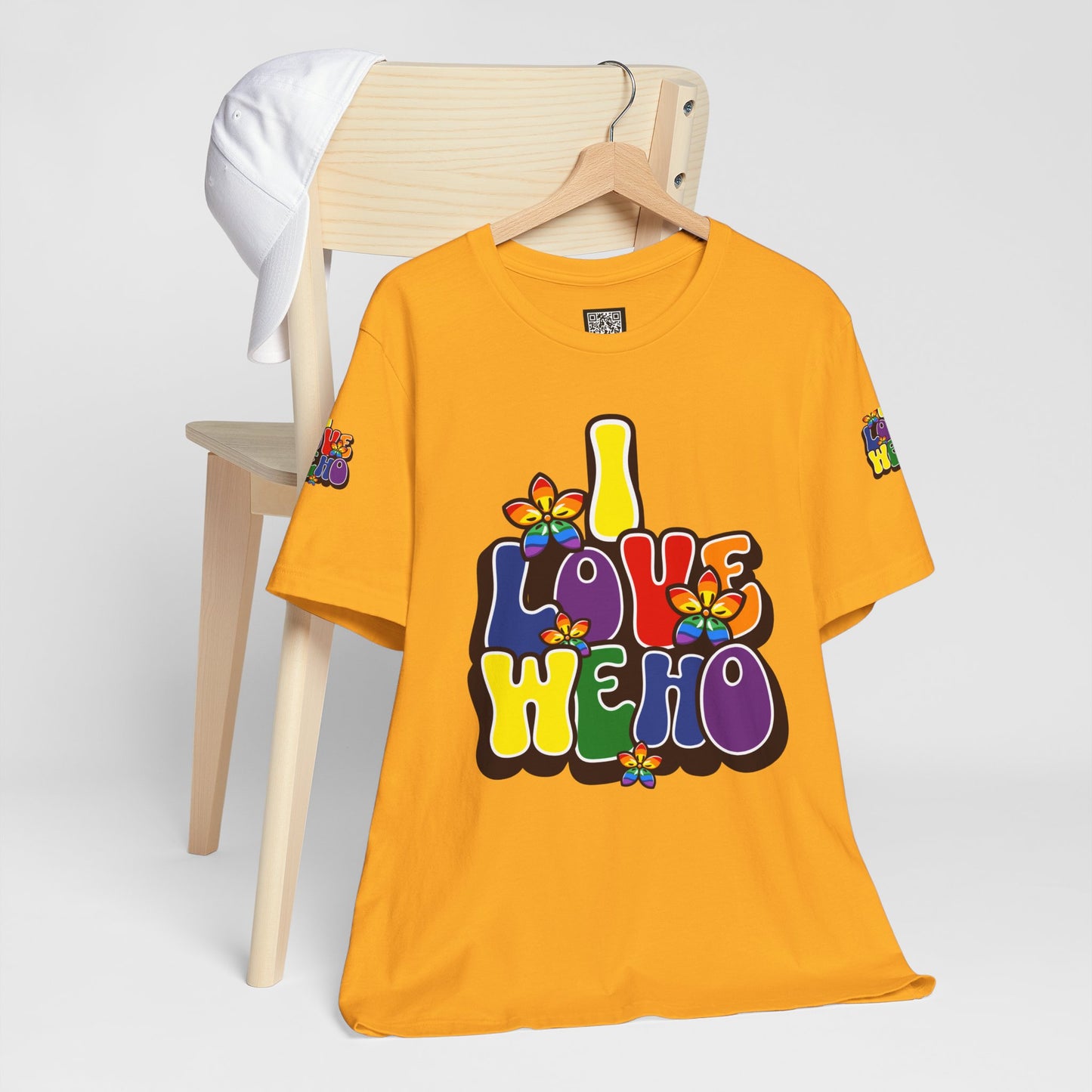 Colorful LGBTQ+ Love Short Sleeve Tee, Pride T-Shirt, I Love WeHo, Pride Festival Merchandise, Gift for Friends, Unisex Graphic Tee