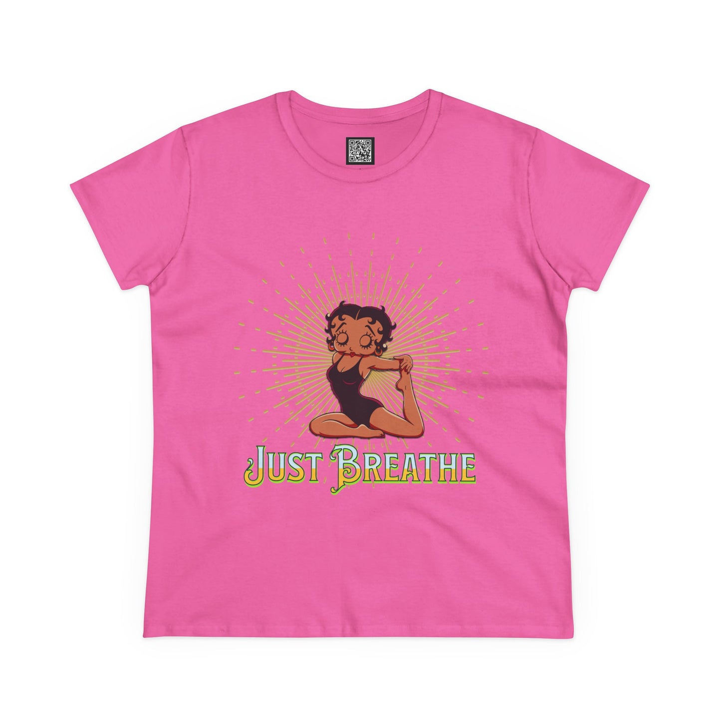 Just Breathe Betty Boop Women's Yoga Tee - Midweight Cotton Shirt for Relaxation and Mindfulness, Betty Boop Just Breathe T-Shirts