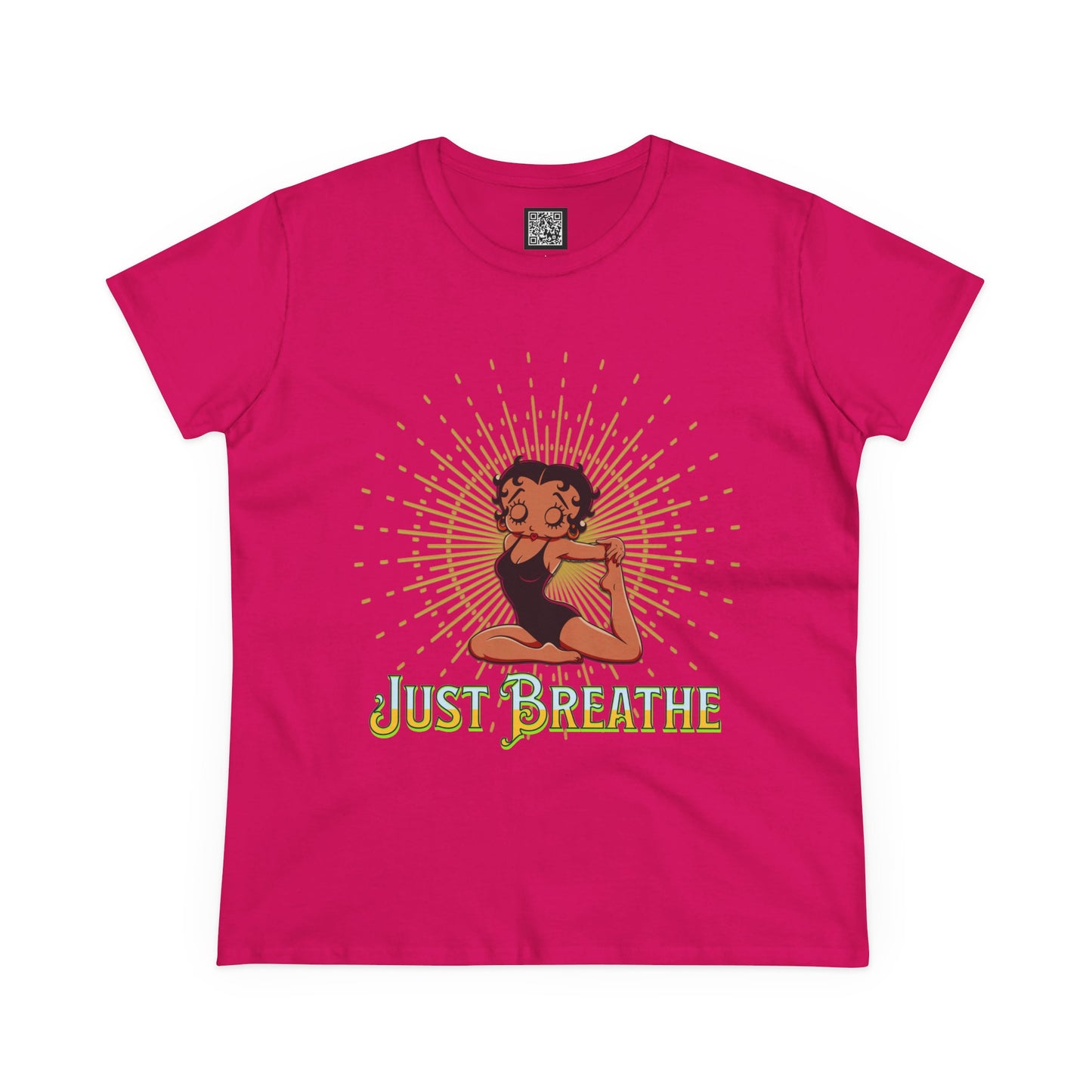 Just Breathe Betty Boop Women's Yoga Tee - Midweight Cotton Shirt for Relaxation and Mindfulness, Betty Boop Just Breathe T-Shirts