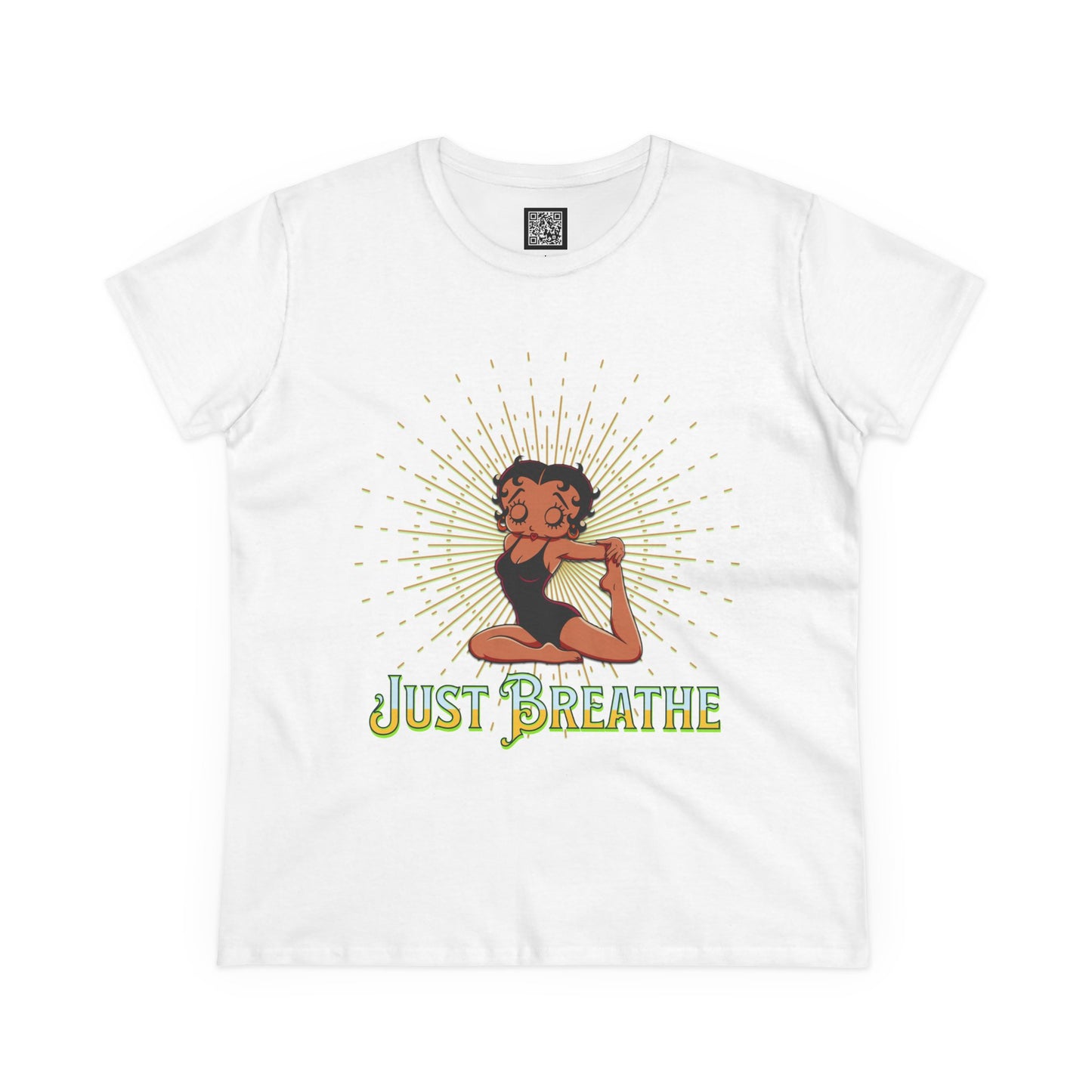 Just Breathe Betty Boop Women's Yoga Tee - Midweight Cotton Shirt for Relaxation and Mindfulness, Betty Boop Just Breathe T-Shirts