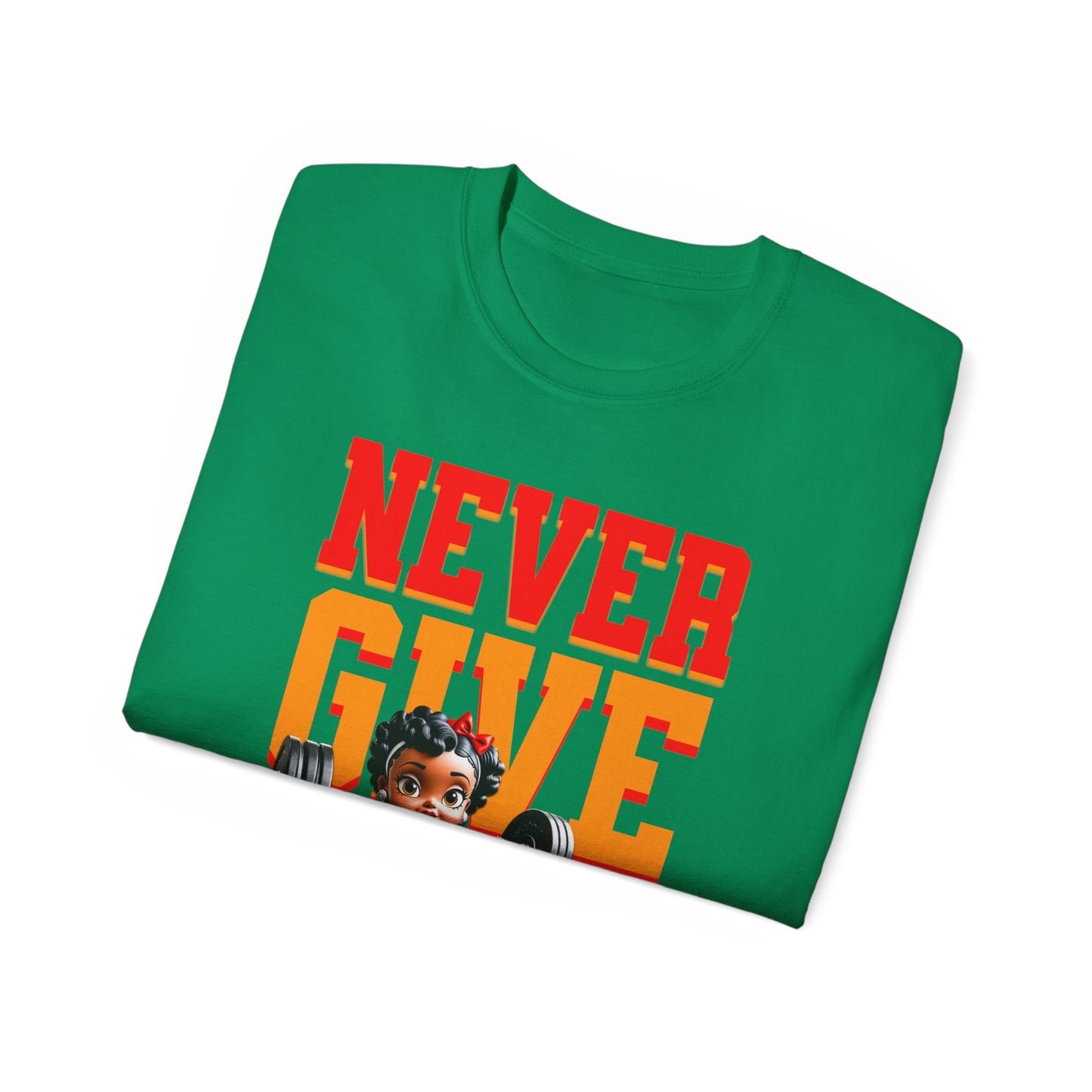 Women's Motivational Fitness Tee, Cute Betty Boop Workout Shirt, Ladies Gym Apparel, Never Give Up Shirt, Gift for Health Enthusiasts