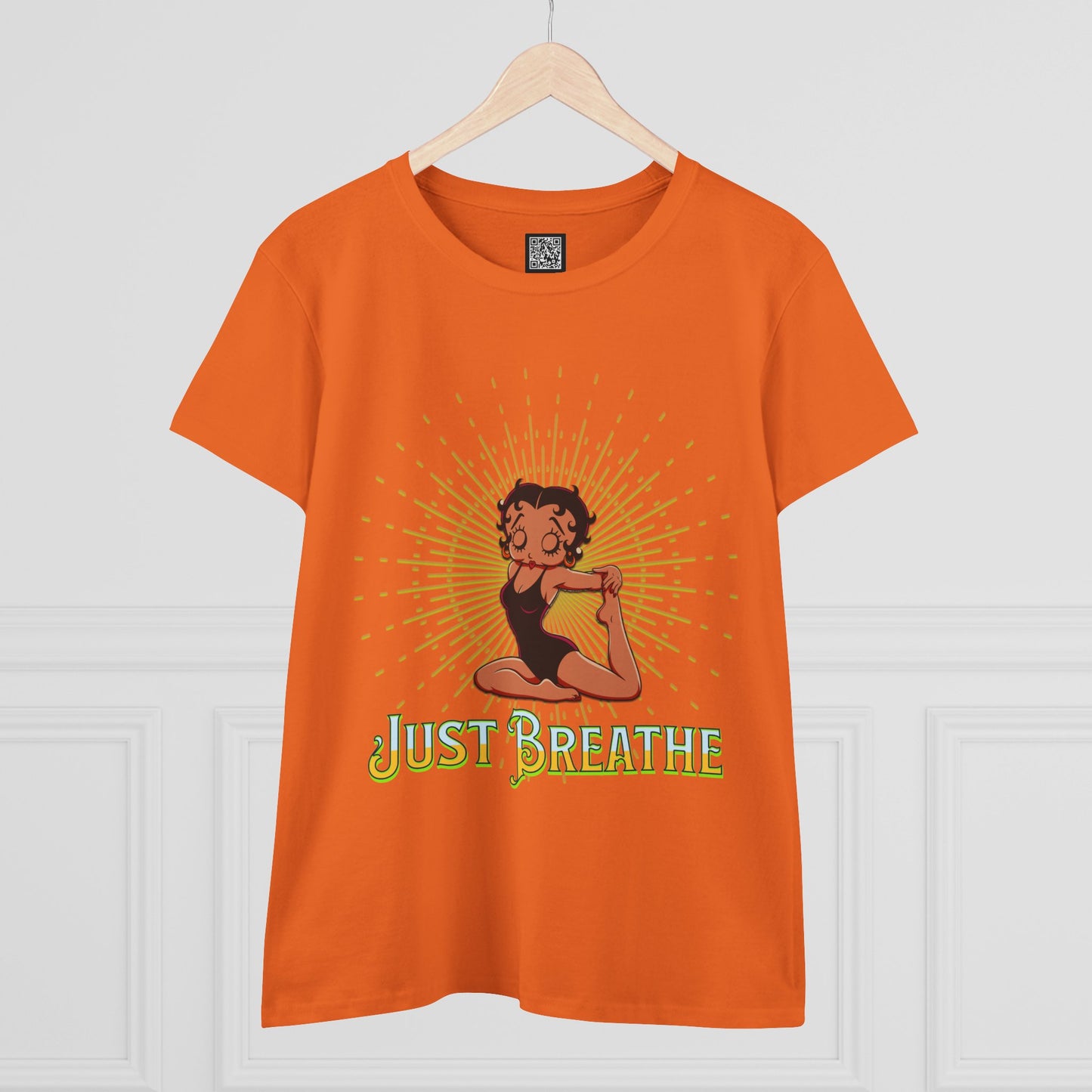 Just Breathe Betty Boop Women's Yoga Tee - Midweight Cotton Shirt for Relaxation and Mindfulness, Betty Boop Just Breathe T-Shirts