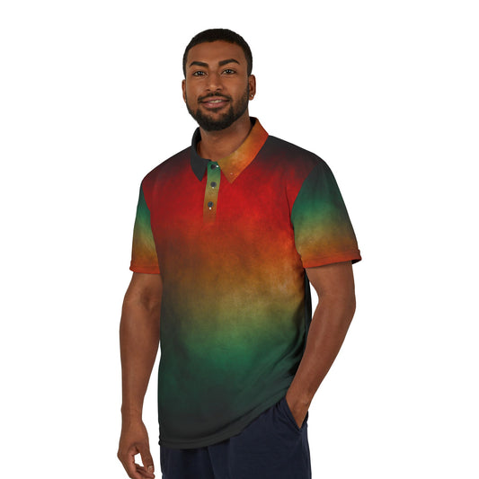 Afrocentric Print Unisex Polo Shirt, Red Yellow Green and Black Polo Shirts, Multi-Colored Polo Shirts,