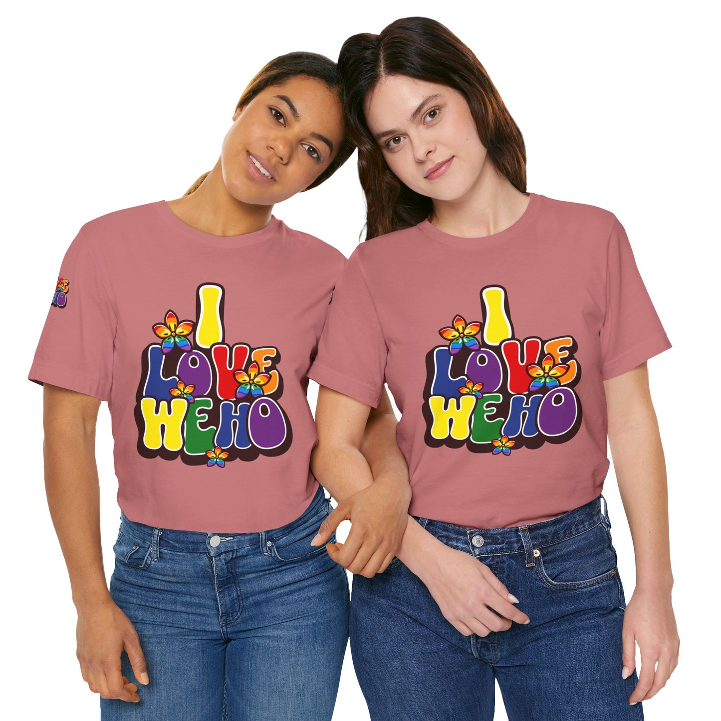 Colorful LGBTQ+ Love Short Sleeve Tee, Pride T-Shirt, I Love WeHo, Pride Festival Merchandise, Gift for Friends, Unisex Graphic Tee