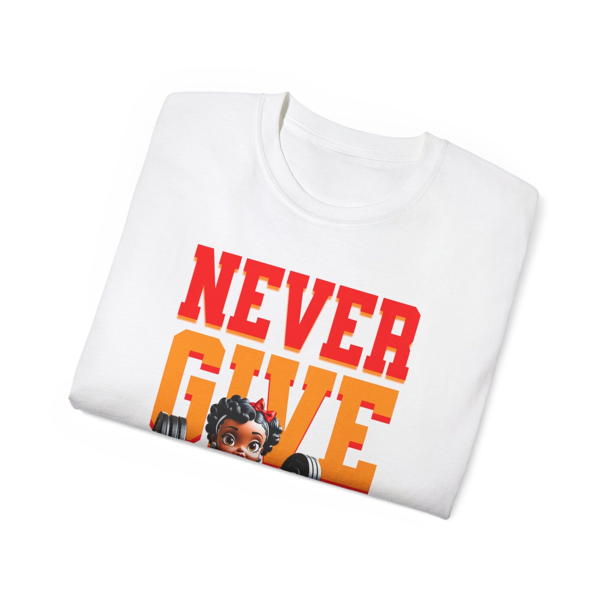 Women's Motivational Fitness Tee, Cute Betty Boop Workout Shirt, Ladies Gym Apparel, Never Give Up Shirt, Gift for Health Enthusiasts