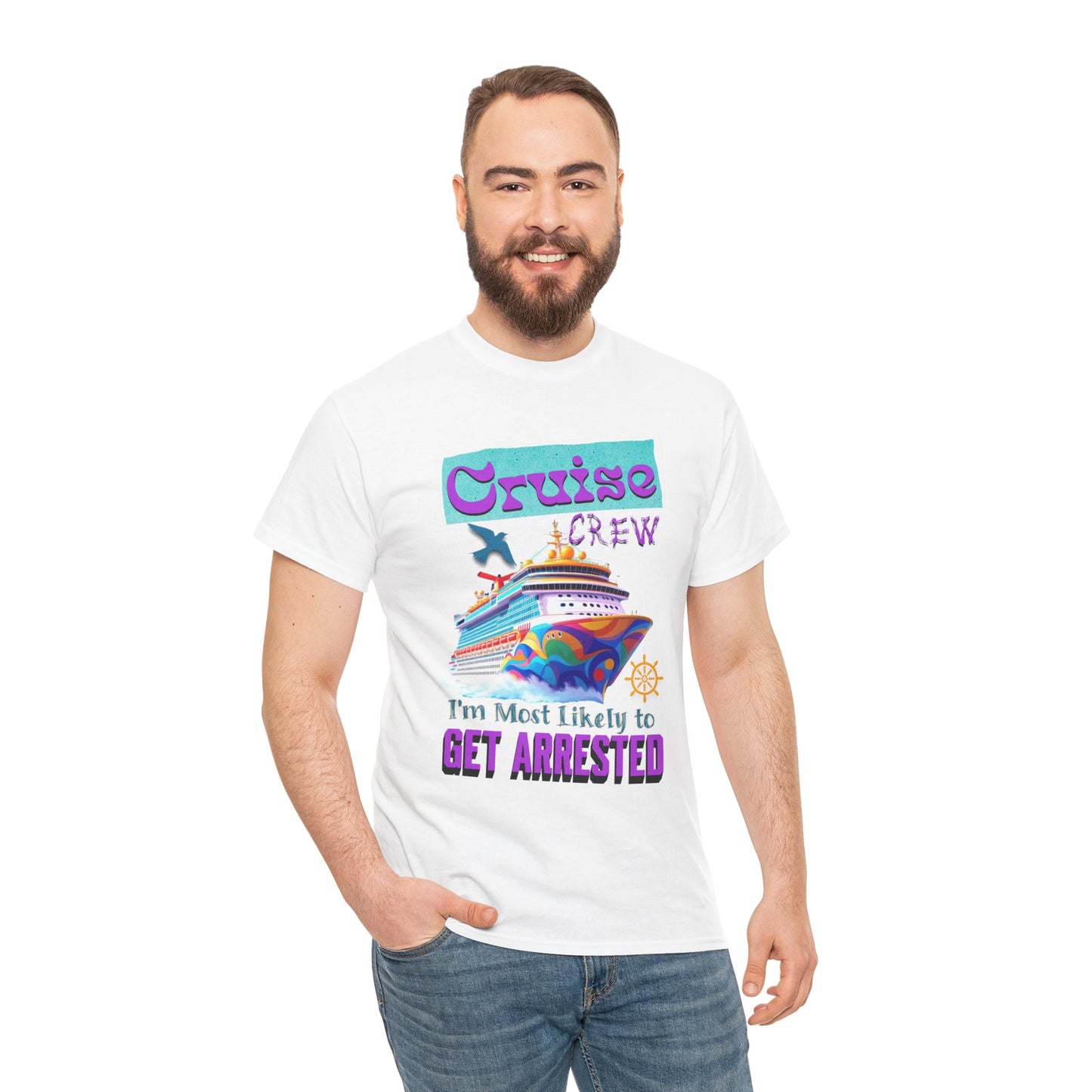 Cruise Crew Unisex Heavy Cotton Tee - Fun Vacation Shirt for Cruise Lovers, Cruise Travel Enthusiasts, Get Arrested Humor, Cruise Summer Beachwear,