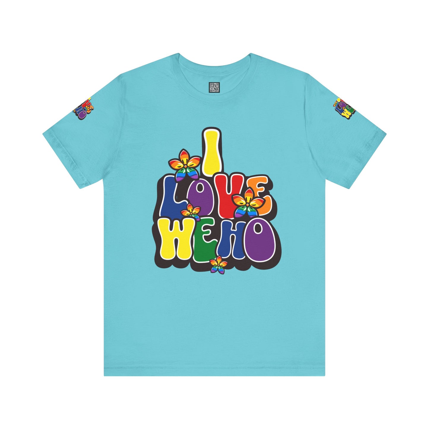 Colorful LGBTQ+ Love Short Sleeve Tee, Pride T-Shirt, I Love WeHo, Pride Festival Merchandise, Gift for Friends, Unisex Graphic Tee