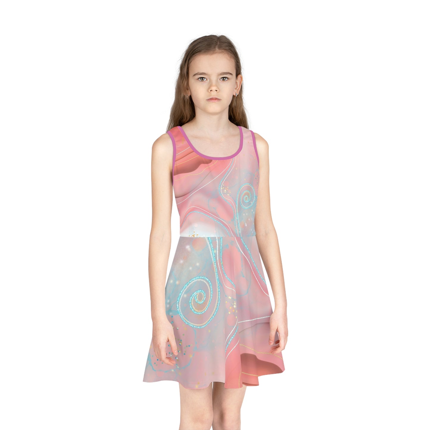 Whimsical Pink Swirl Girls' Sundress - Perfect for Summer Celebrations, Cute Sundress for Little Girls and Toddlers, Sizes 2T to XL