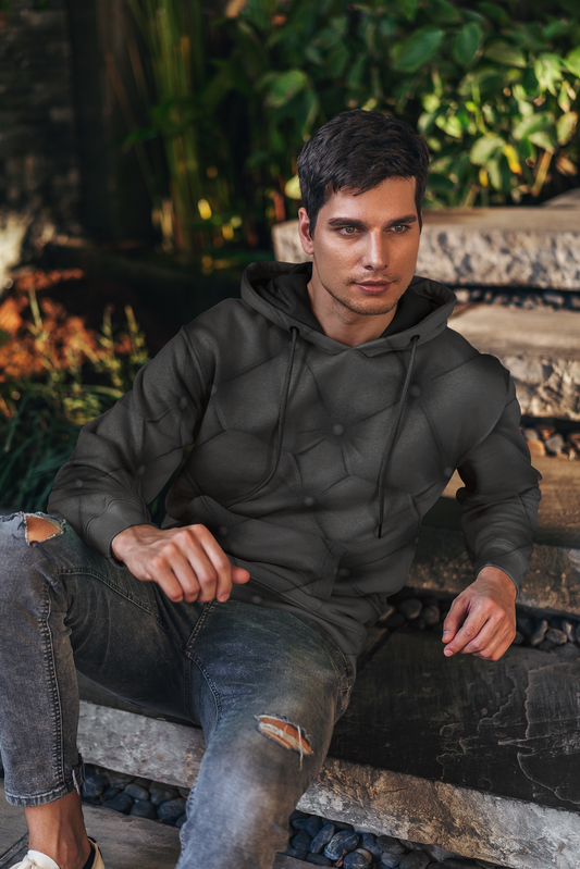 Unisex Full-Zip Black Quilted Print Hoodie, Hoodies for Men and Women with a Quilted Print,