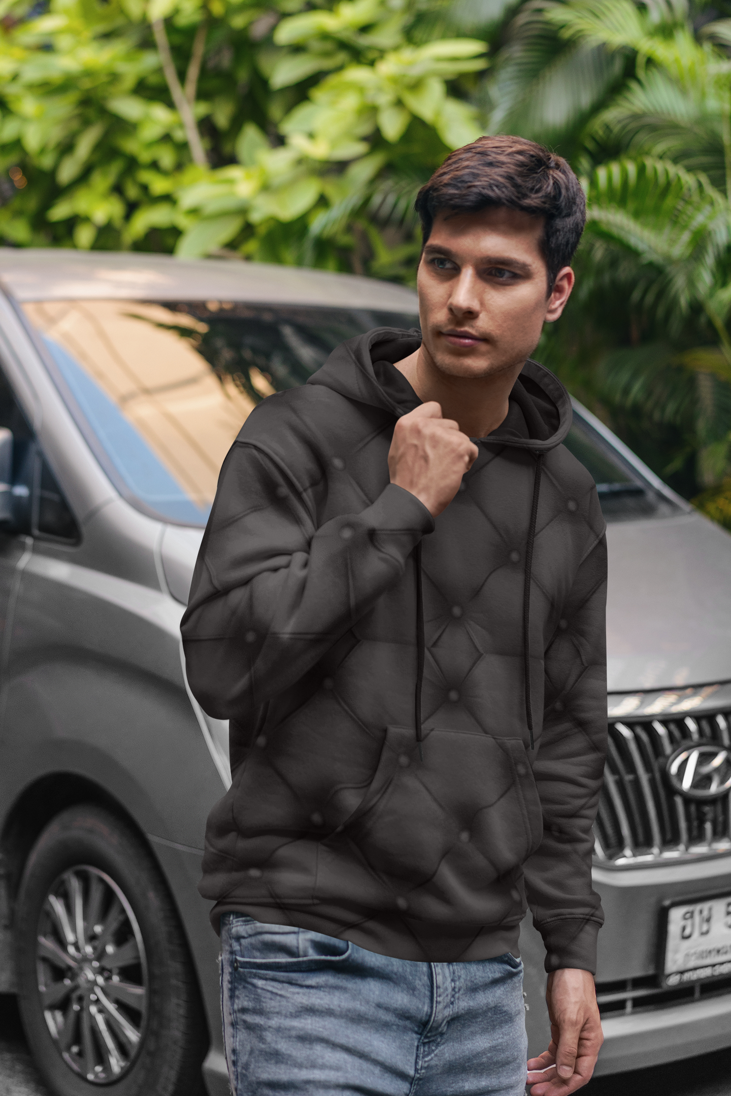 Unisex Full-Zip Black Quilted Print Hoodie, Hoodies for Men and Women with a Quilted Print,